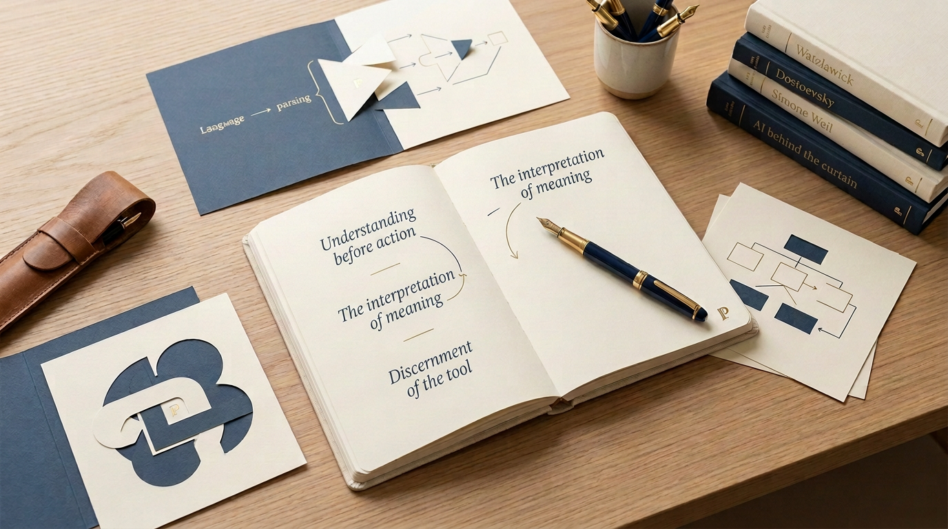The Parlya editorial universe in English, with an open book, a pen, and several books placed on a table.